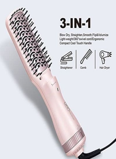 برس مو یون منفی، سشوار 3 در 1 یونی برس کوچک با برس، خشک کن و حالت دهنده برس یک مرحله ای، دوشاخه ایمنی ضد جوش و آلسی