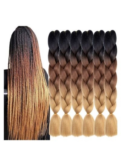 Estelle 6 Packs Ombre Jumbo Box Braids اکستنشن مو 24 اینچی با فیبر مصنوعی با دمای بالا برای بافتن (مشکی به قهوه ای تا قهوه ای روشن)