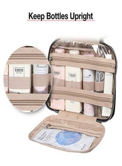 سازماندهی سفر آویزان کیف آرایشی با کیف آرایشی شفاف مورد تایید Tsa و کیسه آرایش جداشدنی برای لوازم آرایش کامل، مشکی متوسط