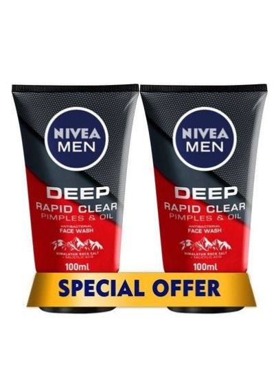 شست و شوی صورت آنتی باکتریال ضد جوش و روغن NIVEA MEN DEEP 2x100ml