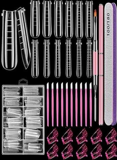 L Forms Set,Tsmaddts 120 Pcs Clear Nail Extension Forms Coffin Nail Forms ژل با گیره ناخن برس ژل ناخن جمع کننده فایل های ناخن بافر فشار دهنده کوتیکول، کیت قالب ژل ناخن