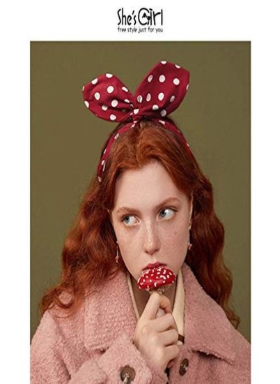 هدبندهای پاپیونی دخترانه زنانه با هد بند قرمز نقطه عمامه حلقه موی عمامه ای زیبا گره خورده با اکسسوری های قدیمی موی گوش خرگوش