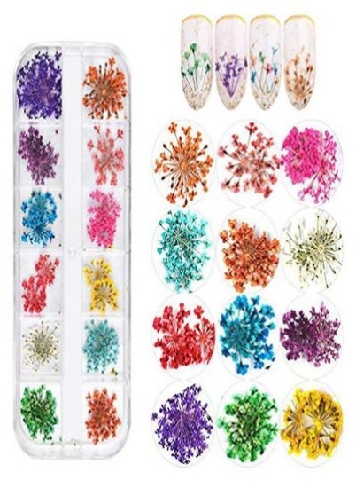 Rs Dried Flowers For Nail Art Kingmas 1 Box Dry Flowers Mini Real Natural Flowers Nail Art Supplies 3D Applique Decoration Nail Decoration Decoration Sticker (A)