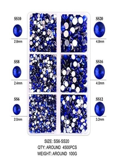 4500 عدد یاقوت کبود پشت تخت ناخن آرت بدلیجات جواهرات کیت کریستال با موچین و ست مداد جمع کننده 6 سایز مختلف (Ss6Ss20) مهره های مانیکور ناخن جواهرات کریستال ست الماس