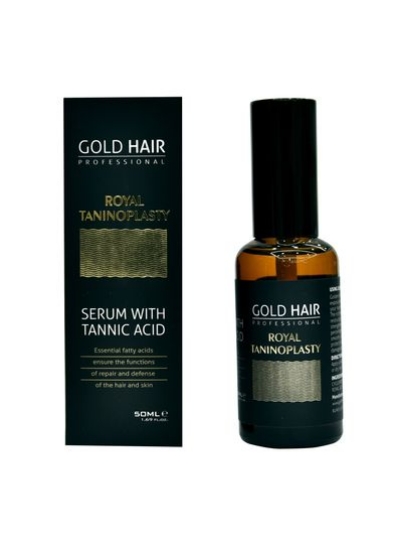 سرم حرفه ای موی طلایی روغن مو 50 میلی لیتری برای موهای خشک آسیب دیده، ساخته شده از تانیک اسید که اسیدهای چرب ضروری برای محافظت از مو است.