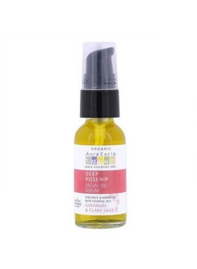 Aura Cacia Organic Deep Rosehip Essentials Facial Oil Serum Geranium &amp; Clary Sage 1 fl oz 30 ml