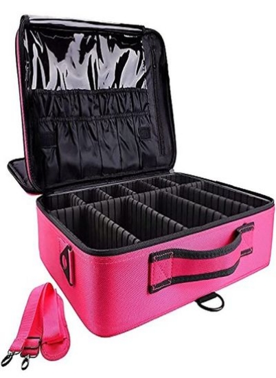 کیسه ذخیره‌سازی قابل حمل زنانه سازمان‌دهنده با تقسیم‌کننده‌های قابل تنظیم بند شانه برای برس‌های آرایش لوازم آرایشی و بهداشتی مسافرتی (16 اینچ)