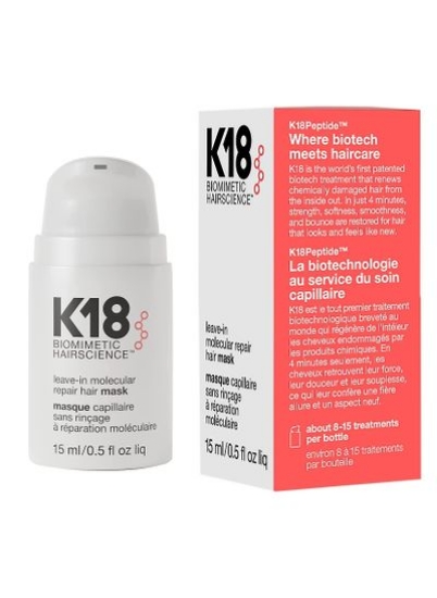 ماسک موی ترمیم کننده K18 Leave In Repair برای ترمیم موهای خشک یا آسیب دیده 15 میلی لیتر