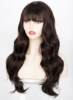 کلاه گیس زنانه اروپایی و آمریکایی Estelle Wigs با مکانیزم فیبر شیمیایی هدگیر با چتری و موهای مجعد بلند قهوه ای