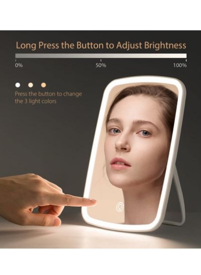 آینه آرایشی با نور، حالت روشنایی 3 رنگ شارژی USB، آینه روشویی، روشنایی قابل تنظیم نور، آینه روشن