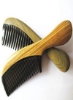 Gbzbybmt دست ساز بدون شانه شاخ گاومیش سیاه ثابت با دسته چوب صندل سبز گرد (بسته 2 عدد: دندان پهن و دندان استاندارد)