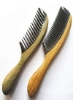 Gbzbybmt دست ساز بدون شانه شاخ گاومیش سیاه ثابت با دسته چوب صندل سبز گرد (بسته 2 عدد: دندان پهن و دندان استاندارد)