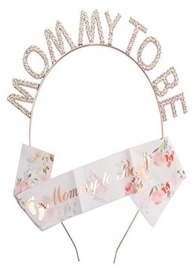 Mommy To Be Headband for Women with Rose Gold Sash Baby Shower Decoration Party Favors Gift Sits