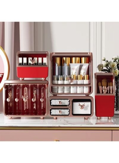 آرایشگر ست کشو 5 تکه جعبه ذخیره سازی سری لوکس جعبه جواهرات سازماندهی و نگهداری لوازم آرایش (قرمز)