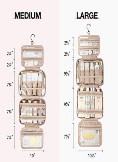 سازمان‌دهنده آرایش سفری آویزان کیف آرایشی با کیف آرایشی شفاف مورد تایید Tsa برای لوازم آرایشی با اندازه کامل، صورتی متوسط