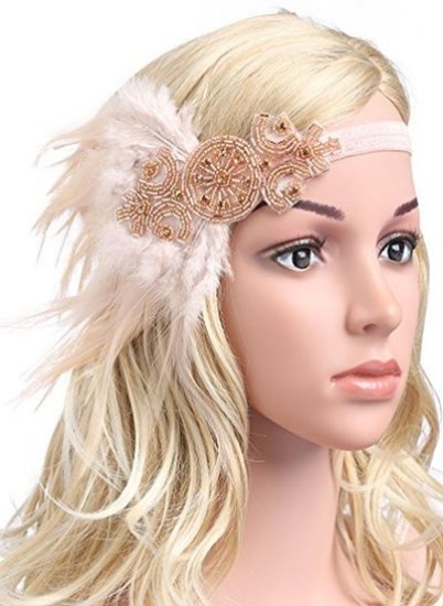 1920S Flapper Headpiece Roaring 20S Great Gatsby Headband Headband وینتیج Feather 1920S Flapper Gatsby Hair Accessories (شامپاین)