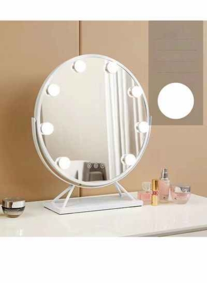 آینه آرایش با چراغ، صفحه نمایش لمسی LED روشویی آینه قابل تنظیم روشنایی، 3 حالت نورپردازی رنگی با آینه پایه قابل حمل 8 لامپ