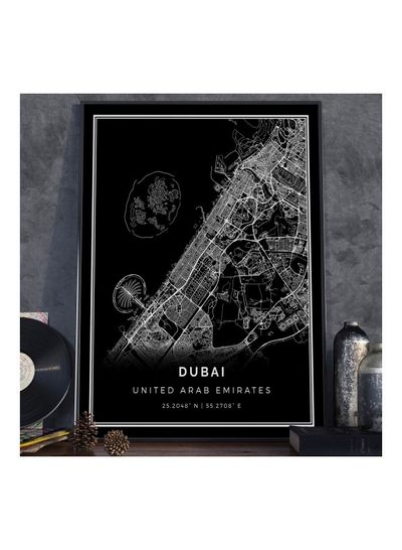 پوستر نقشه سفر دبی امارات با قاب سیاه/سفید 30x40 سانتی متر