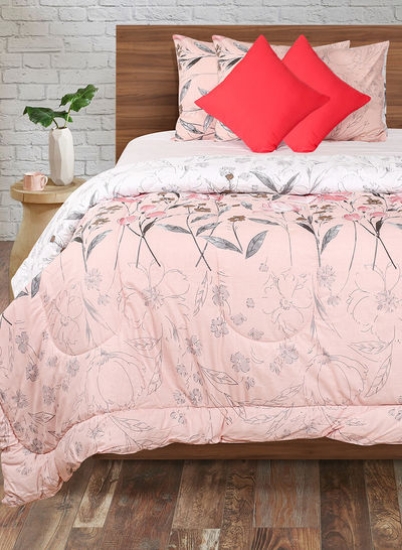 ست 2 روبالشی Comforter و 2 روکش کوسن - 1 Comforter (215x240 سانتی متر) + 2 روبالشی (50x75 سانتی متر) + 2 روکش کوسن (40x40 سانتی متر) پلی استر صورتی/خاکستری/سفید شاه