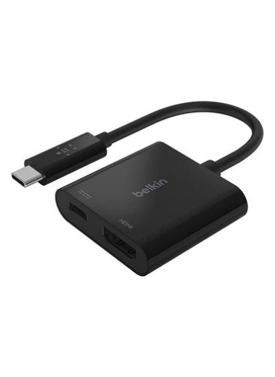 آداپتور + شارژ Belkin USB-C به HDMI (پشتیبانی از ویدیوی 4K UHD، قدرت عبور تا 60 وات برای دستگاه های متصل) MacBook Pro HDMI Adapter Black