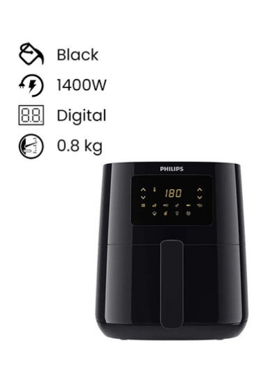 Airfryer Digital Essential با 7 تنظیم از پیش تنظیم شده 0.8 کیلوگرم 1400 W HD9252 مشکی