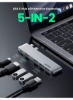 آداپتور داک دوگانه نوع C هاب USB 5 در 2 با پورت 4K HDMI USB-C Gen 2 3 پورت USB 3.0 سازگار برای Macbook Pro Air M1 2021 2020 2019 2018 2017 2016 نقره ای