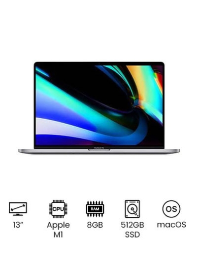 صفحه نمایش 13 اینچی Macbook Pro FHD، تراشه Apple M1 با پردازنده 8 هسته ای و گرافیک 8 هسته ای / 8 گیگابایت رم / 512 گیگابایت SSD / سیستم عامل مک / انگلیسی Space Grey