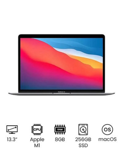 نمایشگر 13 اینچی Macbook Air MGN63، تراشه Apple M1 با پردازنده 8 هسته ای و گرافیک 7 هسته ای / 8 گیگابایت رم / 256 گیگابایت SSD / گرافیک یکپارچه / سیستم عامل مک / انگلیسی Space Grey