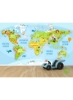 برچسب دیواری نقشه جهانی کامل کودکانه چند رنگ 100 در 100 سانتی متر