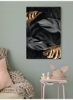 هنر دیواری چاپ شده برگ درختان مشکی/طلایی/خاکستری 40x60cm