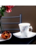 ست نعلبکی چای و فنجان مربع 12 تکه سفید/طلایی/آبی 25 سانتی متری