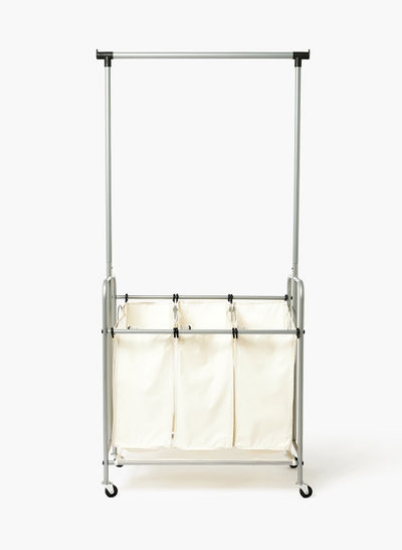 مرتب کننده لباسشویی با میله آویز و 3 کیسه فضایی با کاستور 175 × 84 × 44 سانتی متر