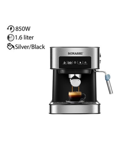 اسپرسو دیجیتال، کاپوچینو و قهوه ساز لاته 15 بار همه در یک استیل ضد زنگ 1.6 L 850 W SCM-4964 نقره ای/مشکی