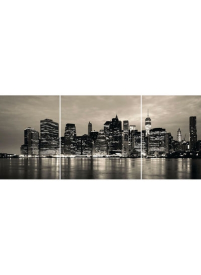 نقاشی 3 تکه Night City River View سیاه/سفید 50x120 سانتی متر