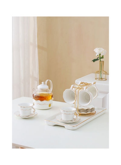 ست چای سفید/طلا 42x20x19.5 سانتی متر