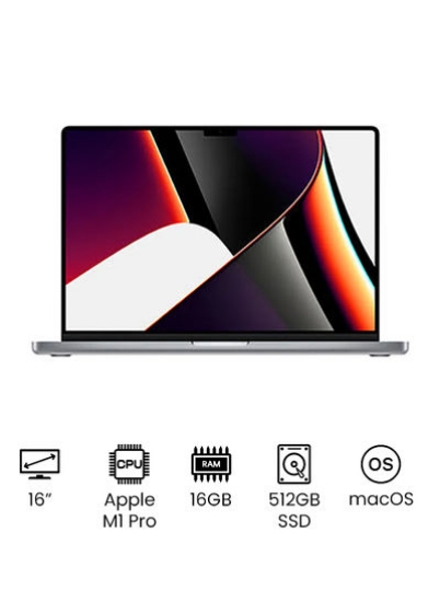 MacBook Pro (2021) با صفحه نمایش 16 اینچی Liquid Retina XDR تراشه Apple M1 Pro با CPU 10 هسته ای و پردازنده گرافیکی 16 هسته ای / 16 گیگابایت رم / 512 گیگابایت SSD / صفحه کلید انگلیسی Space Grey