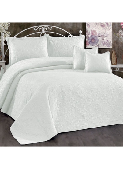 ست لحاف 4 تکه Terena شامل 1 x Comforter 240x190 سانتی متر، 1 x ملحفه نصب شده 200x140 + 30 سانتی متر، 1 x روبالشی 75x50 + 5 سانتی متر، 1 x کوسن 45x45 سانتی متر سفید پلی استر 240x190 سانتی متر