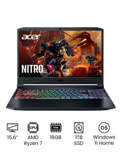 نوت بوک گیمینگ Nitro 5 AN515 با صفحه نمایش 15.6 اینچی FHD، پردازنده AMD Ryzen 7-5800H / 16 گیگابایت رم / 1 ترابایت SSD / 6 گیگابایت گرافیک NVIDIA RTX 3060 / Win 11 Home / آخرین WiFi-6 / English/Arabic Shale