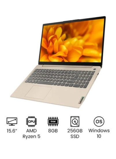 82KU00A9US IdeaPad 3 با صفحه نمایش 15.6 اینچی FHD، پردازنده AMD Ryzen 5500U / رم 8 گیگابایت / SSD 256 گیگابایت / AMD Ryzen Graphics English Sand Gold