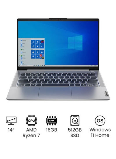 لپ تاپ IdeaPad 5 14ALC05 با صفحه نمایش 14 اینچی FHD، پردازنده AMD Ryzen 7-5700U / 16 گیگابایت رم / 512 گیگابایت SSD / گرافیک مجتمع AMD Radeon / Windows 11 Home / خاکستری پلاتینیوم