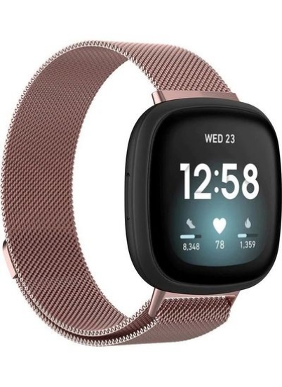 بند حلقه مشبک فولادی ضد زنگ میلانی برای Fitbit Versa 3/Sense Smart Watch Rose Pink