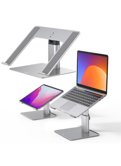 پایه لپ تاپ قابل تنظیم فلزی توخالی حکاکی شده برای دستگاه های 11 تا 17.3 اینچی نقره ای
