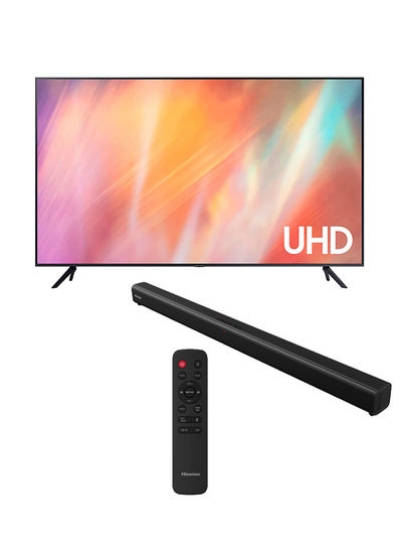 تلویزیون هوشمند مسطح 43 اینچی کریستال UHD 4K مشکی + Hisense SB 43AU7700 +HS205 مشکی