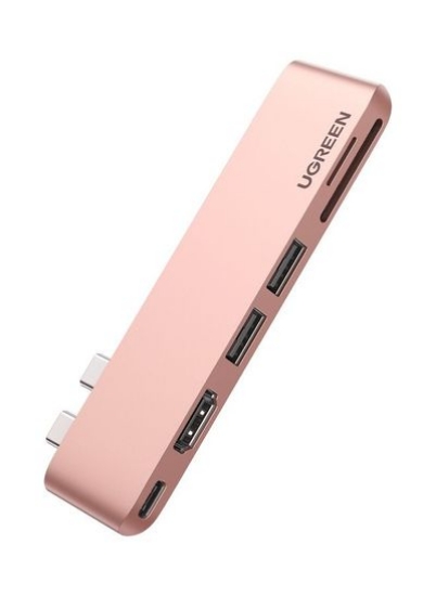 هاب USB C برای MacBook Pro 6-In-2 Type C Hub Adapter با 4K HDMI Thunderbolt 3 USB-C SD Card Reader TF Rose Gold