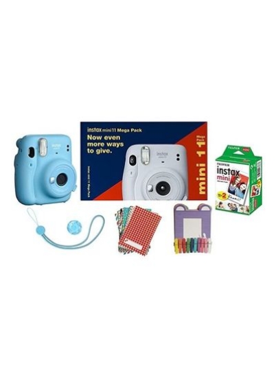 بسته نرم افزاری Instax Mini 11 Mega Pack - دوربین Mini 11، 40 برگه اینستاکس، 2 باتری، برچسب فیلم Instax، دکمه های شاتر، Instax Bunting و چیزهای خوب