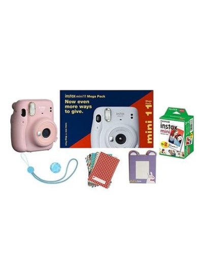 بسته نرم افزاری Instax Mini 11 Mega Pack - دوربین Mini 11، 40 برگه اینستاکس، 2 باتری، برچسب فیلم Instax، دکمه های شاتر، Instax Bunting و چیزهای خوب