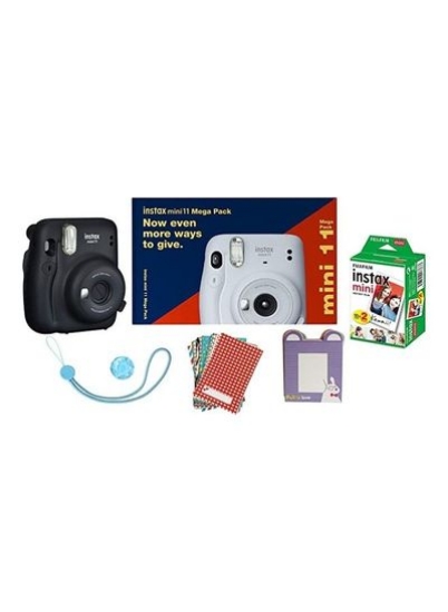 بسته نرم افزاری Instax Mini 11 Mega Pack - دوربین Mini 11، 40 برگه اینستاکس، 2 باتری، برچسب فیلم Instax، دکمه های شاتر، Instax Bunting و چیزهای خوب