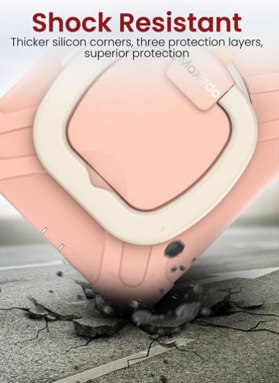 قاب محافظ رنگارنگ مقاوم ضد ضربه Moxedo با پایه 360 چرخشی و بند شانه برای کودکان سازگار با Samsung Galaxy Tab S7 FE 12.4 (T730 / T735) - رزگلد