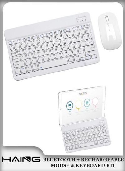 کیبورد و ماوس بلوتوث قابل شارژ Combo Ultra Slim Compact Mouse Wireless Keyboard for Android Windows Tablet Mobile iPhone iPad Pro Air Mini iPad OS iOS انگلیسی عربی