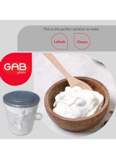پلاستیک GAB، ست لبنه ساز، 1،5 لیتر، خاکستری، لوازم آشپزخانه برای تهیه لبنه و پنیر سنتی، ساخته شده از پلاستیک بدون BPA